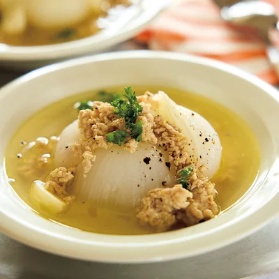 新玉ねぎのそぼろスープ