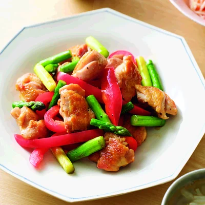 「とり肉とアスパラのオイスター炒め」の献立