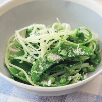 スナップえんどうと水菜のオイルゆで