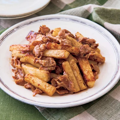 長いもと豚肉のピリ辛炒め
