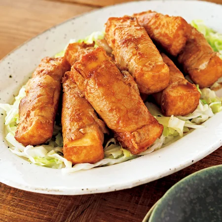 肉巻き厚揚げのしょうが焼き