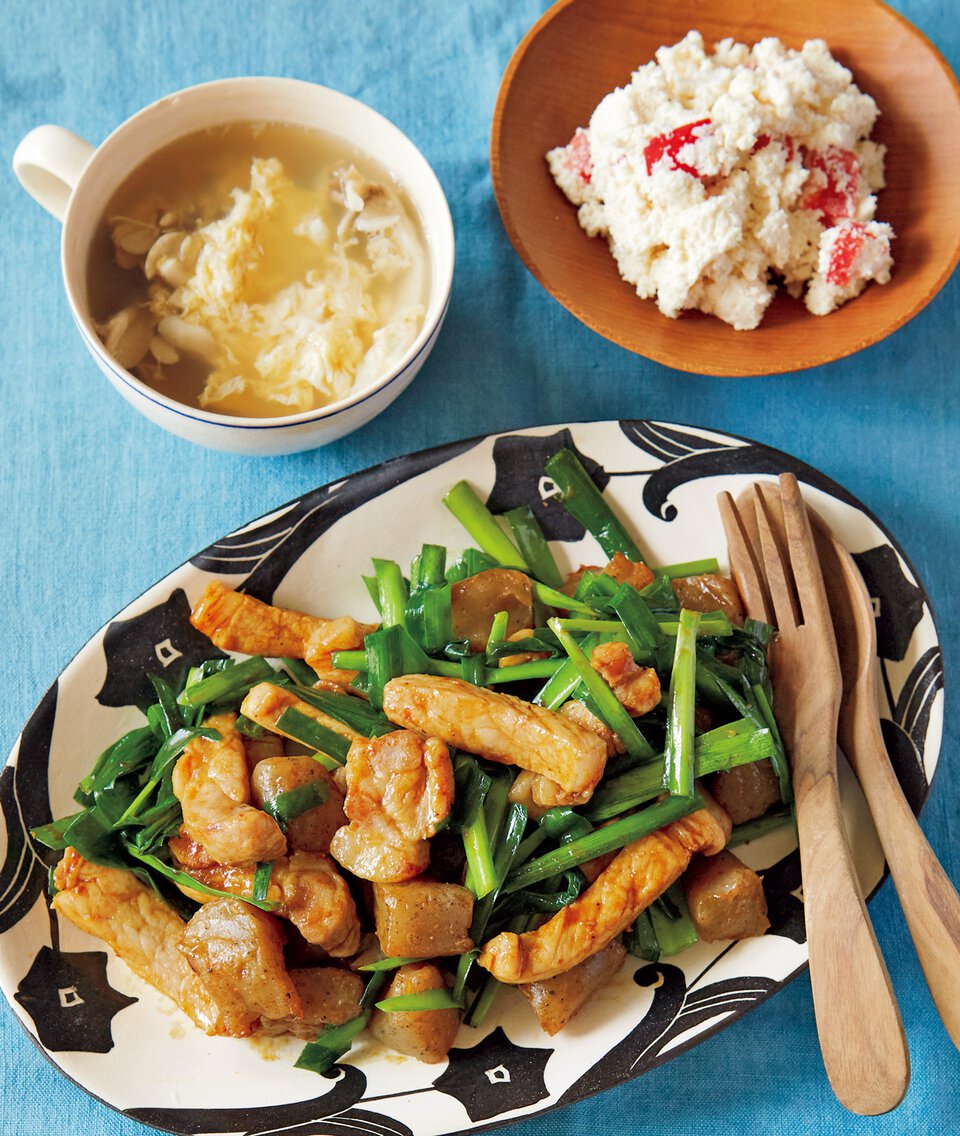 豚肉とにらのスパイシー炒め の献立 プロのレシピならレタスクラブ