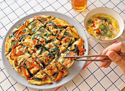「豚肉とたっぷり野菜のチヂミ」の献立