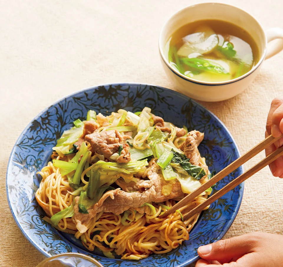 豚肉と小松菜のソース焼きそば