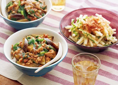 「なすとにらの麻婆丼」の献立