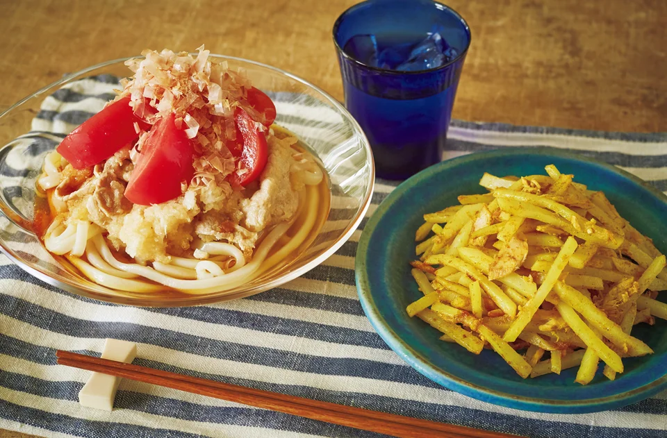 炒め豚肉とおろしのぶっかけうどん