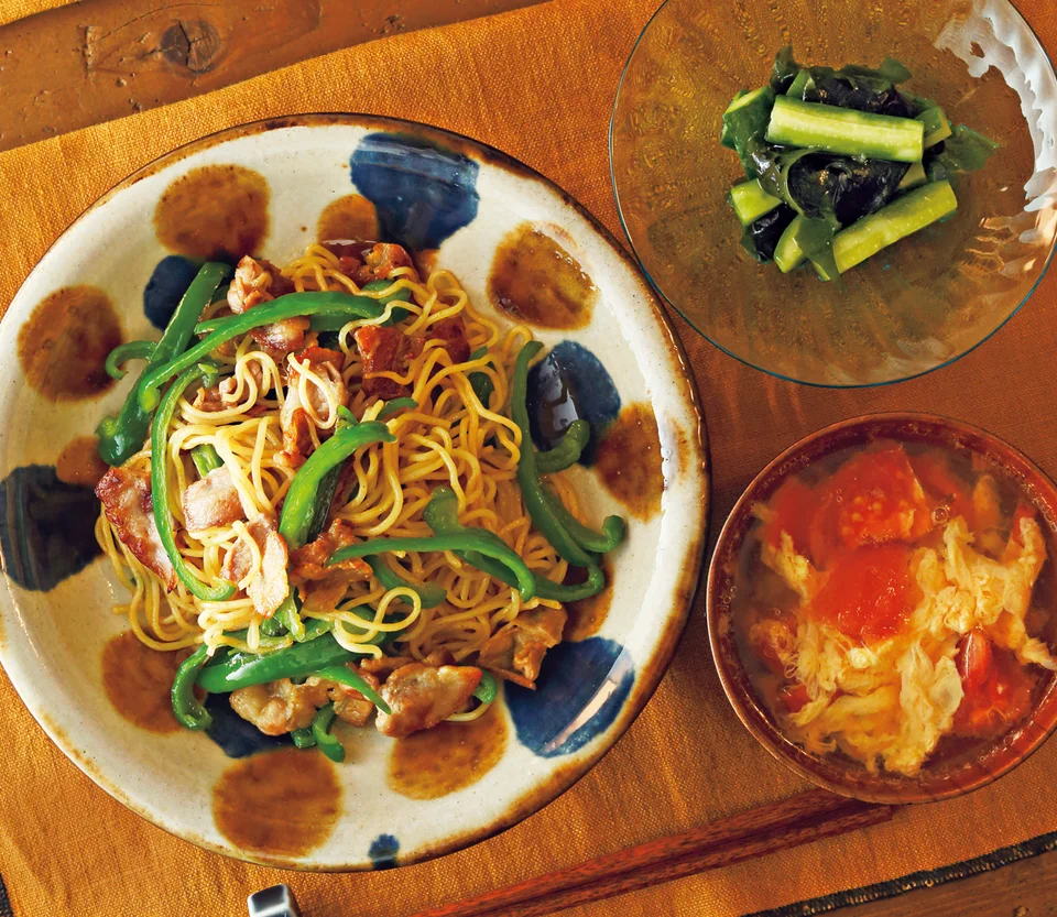 豚肉とピーマンのカレー焼きそば