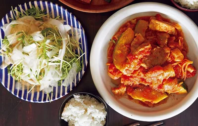 「豚肉とかぼちゃのトマト煮」の献立