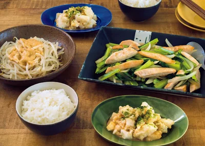 「めかじきと小松菜のうま塩炒め」の献立