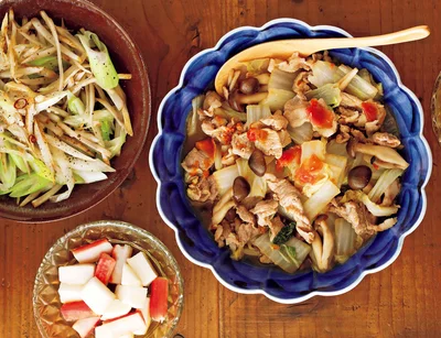 「豚肉と白菜の梅じょうゆ煮」の献立
