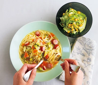 「野菜たっぷりスープパスタ」の献立