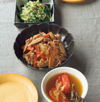 「豚肉とごぼうの甘辛炒め」の献立