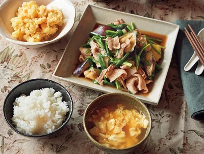 「豚肉となすのオイスターしょうゆ煮」の献立