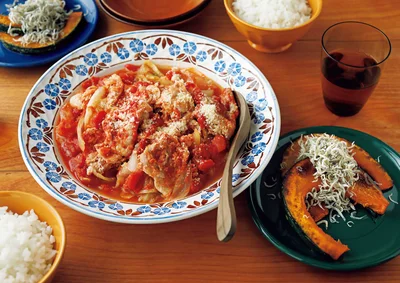 「豚肉とキャベツの重ねトマト煮」の献立