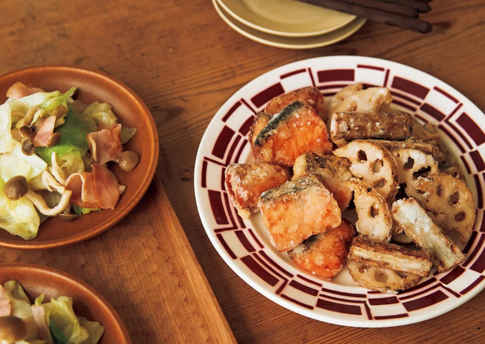 鮭と根菜の塩から揚げ