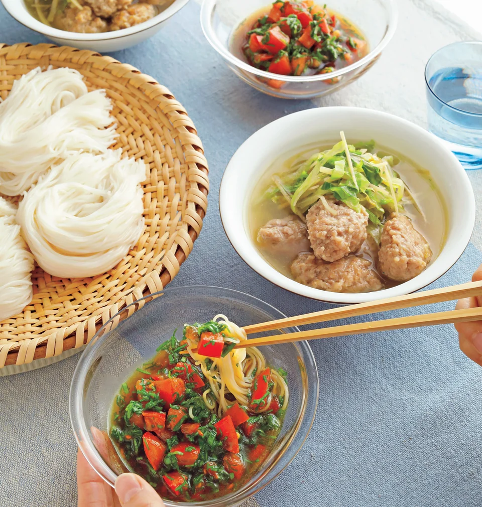 トマトのにらだれそうめん