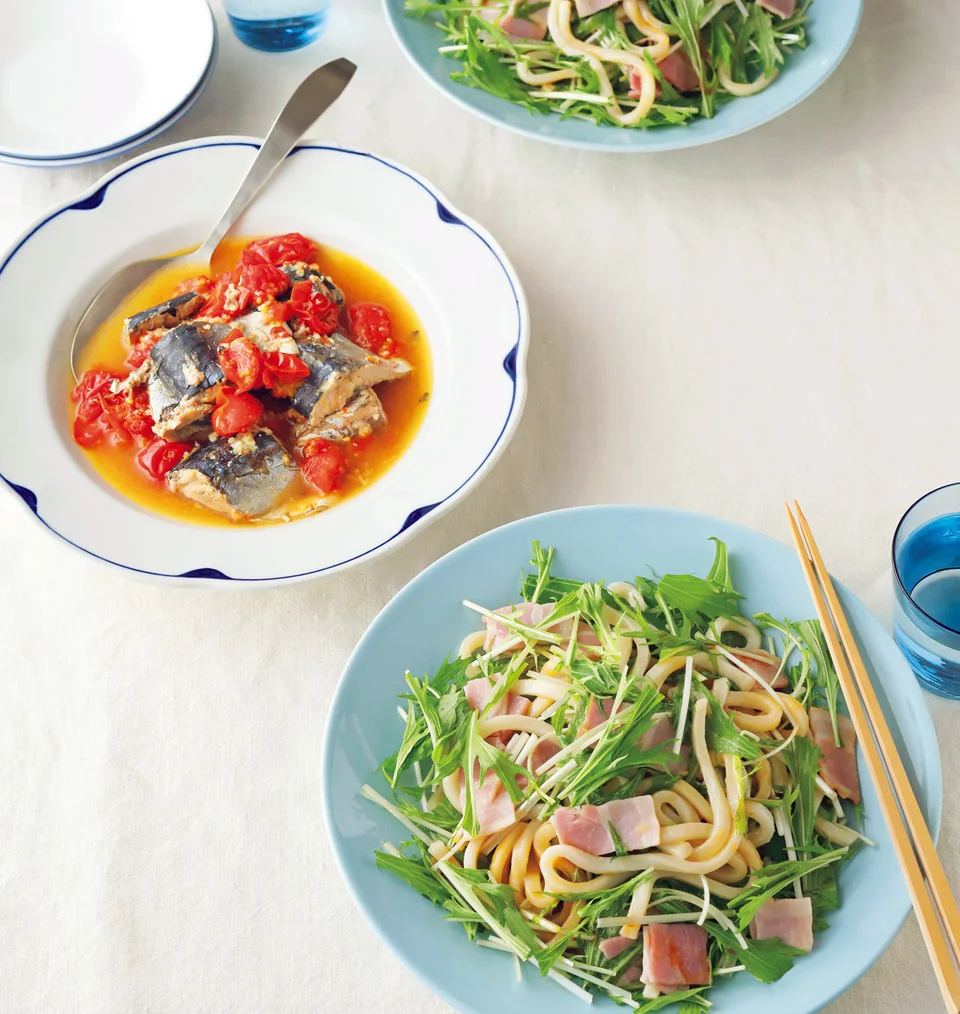 水菜のベーコンあえうどん