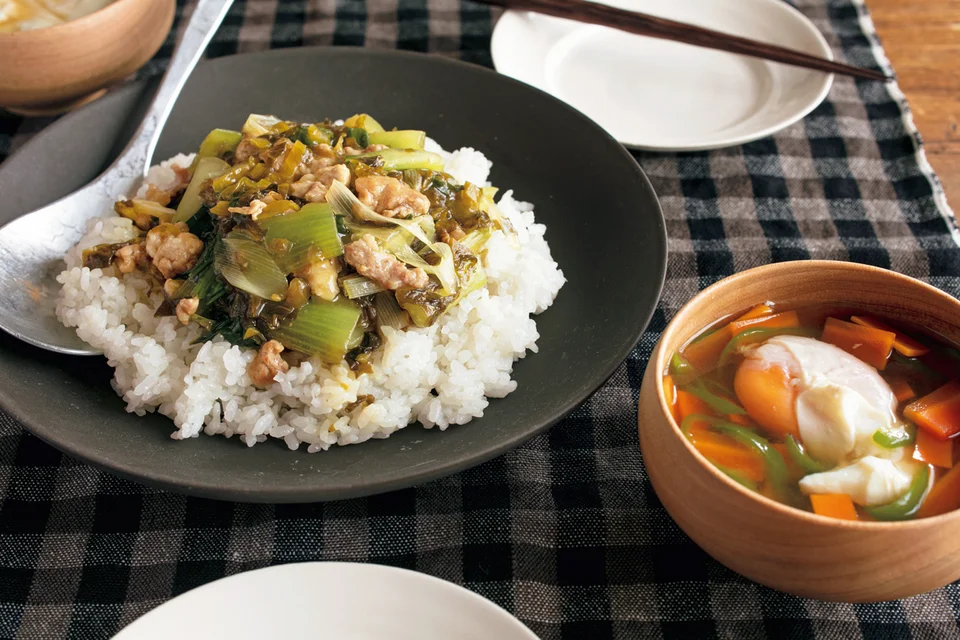 豚肉と高菜漬けのあんかけご飯