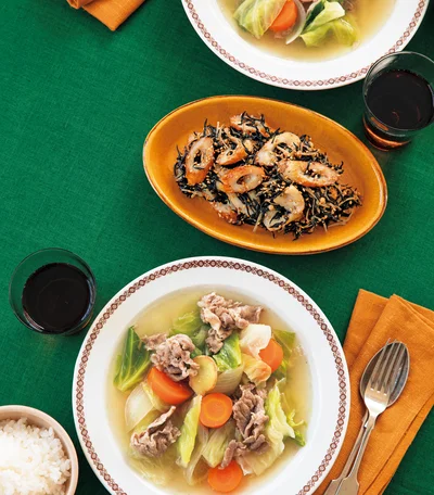 「薄切り肉のポトフ」の献立