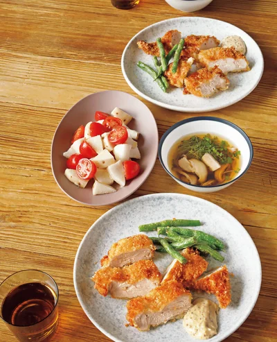 「むね肉の簡単カツレツ」の献立