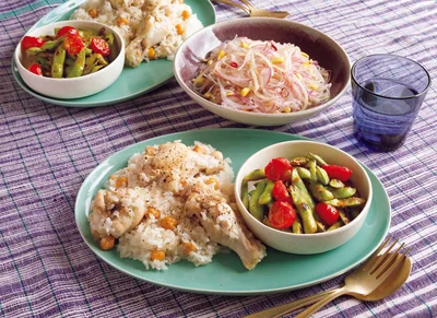 「手羽元と豆の炊き込みご飯」の献立