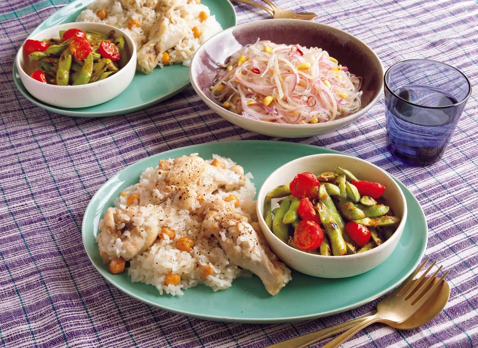 手羽元と豆の炊き込みご飯