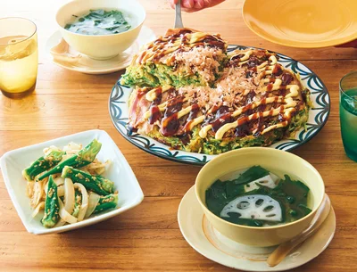 「レタスたっぷりお好み焼き」の献立