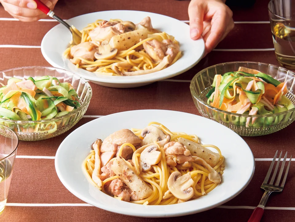 とり肉ときのこのバターじょうゆパスタ