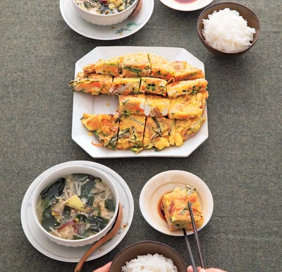 「豚肉とたっぷり野菜の厚焼きチヂミ」の献立