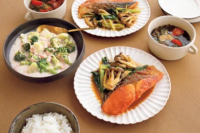 「鮭の黒酢ステーキ」の献立