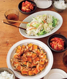 「豚バラとかぼちゃのレンジ蒸し」の献立