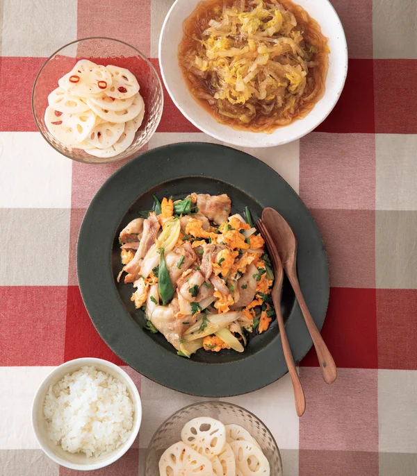 「豚バラと長ねぎのふっくら卵炒め」の献立