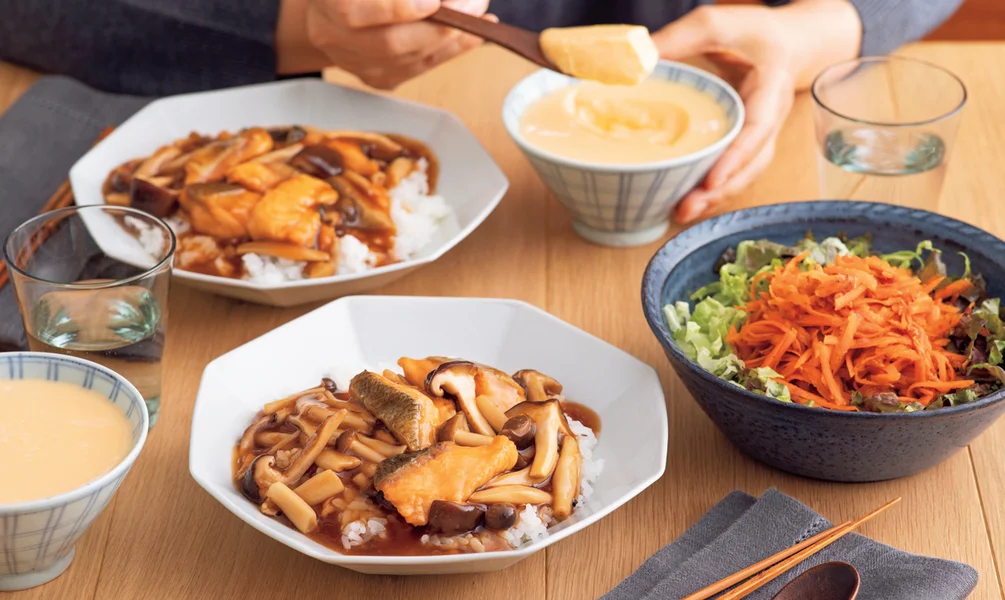 「鮭ときのこの中華丼」の献立