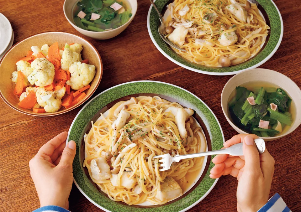 たらとしめじのパスタ