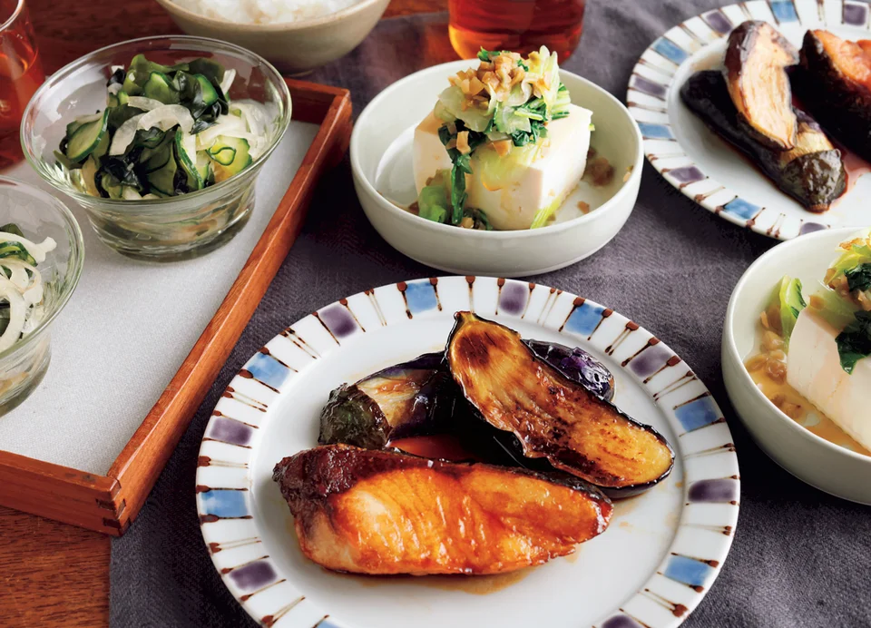 ぶりとなすの照り焼き