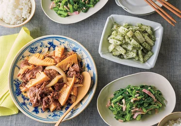 「牛肉とたけのこの甘辛炒め」の献立