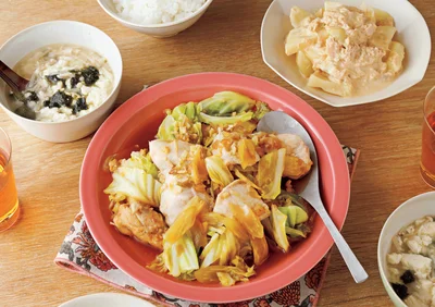 「とりむね肉と春キャベツの中華蒸し煮」の献立