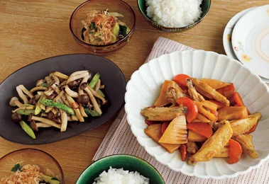 「手羽中とたけのこの甘じょうゆ煮」の献立