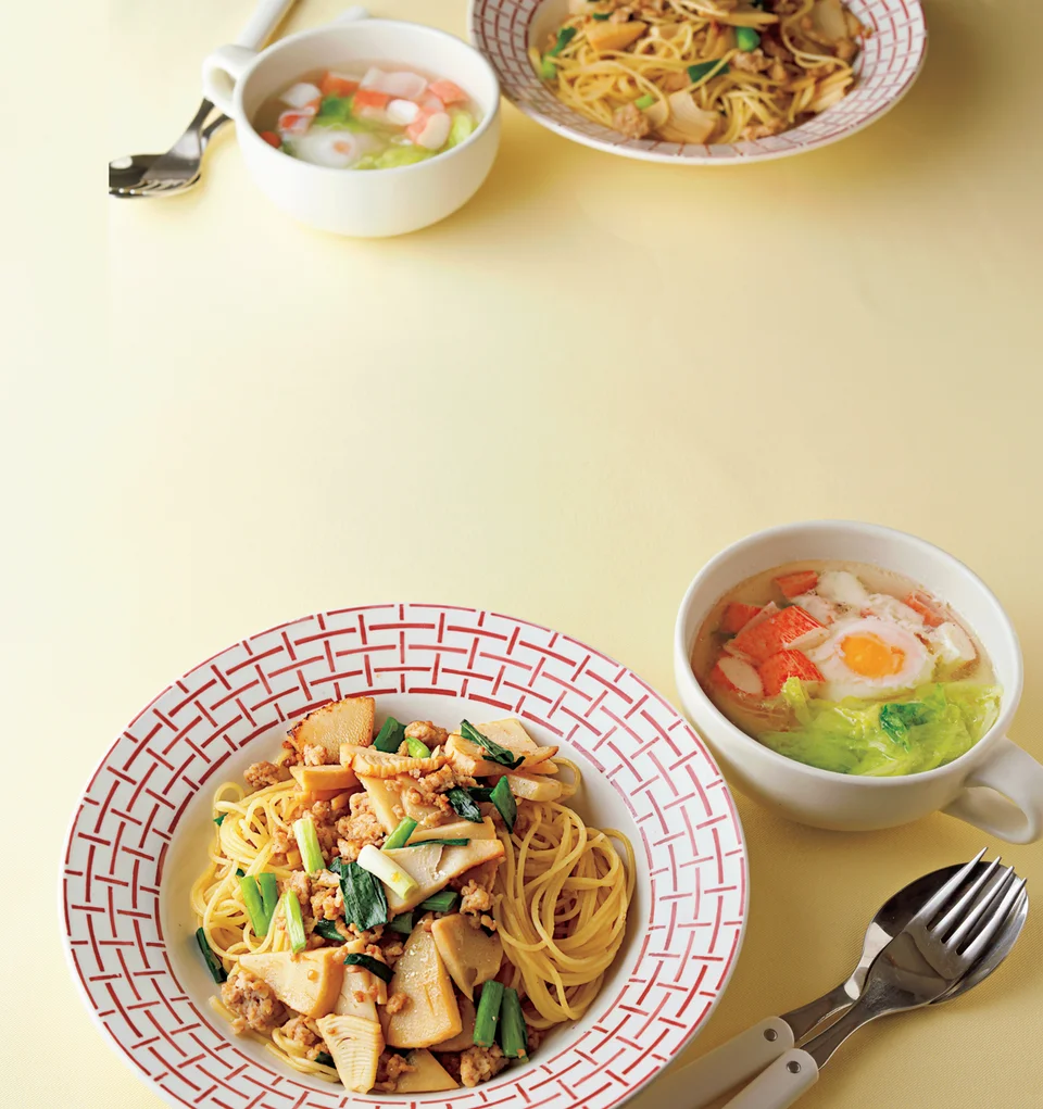 ひき肉とたけのこの和風パスタ