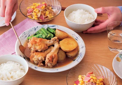 「手羽元と新じゃがのオイスター煮」の献立